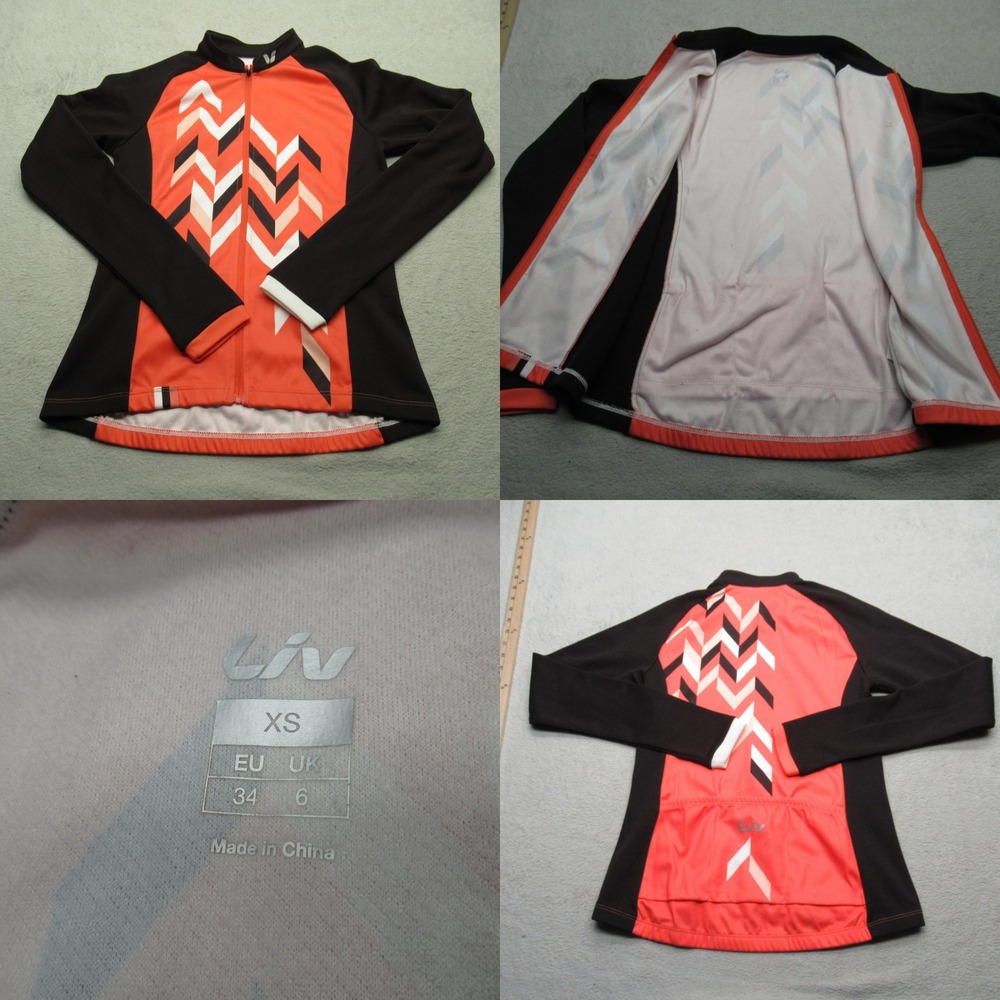 Liv Cycling Jersey Unisex XS Peach Black Pockets Full Zip‎ Raglan Long Sleeve